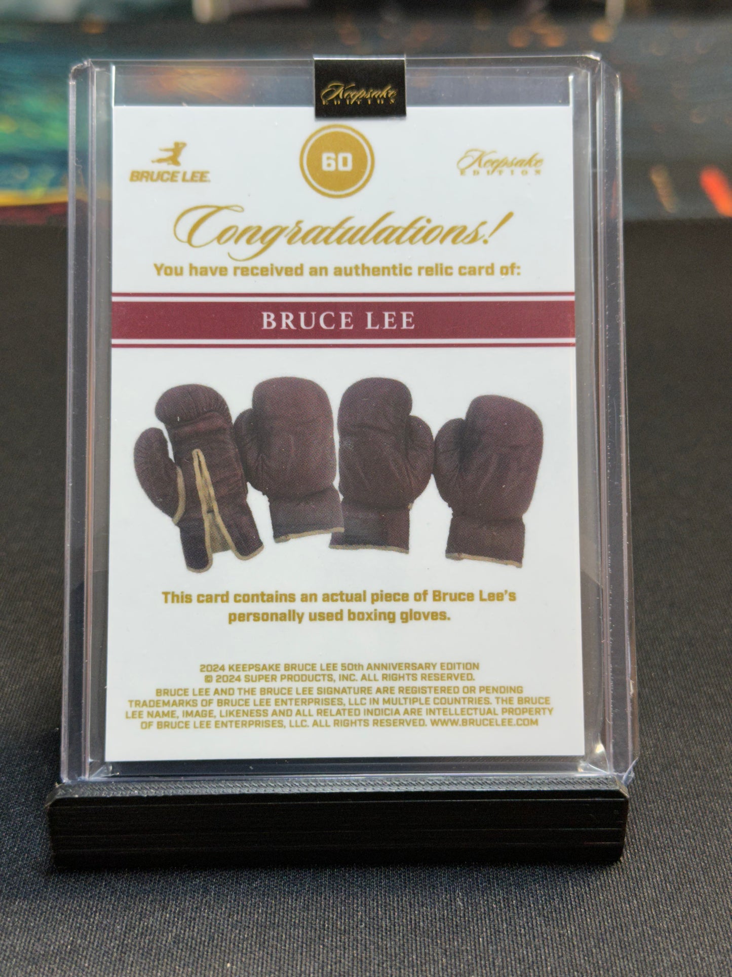 Bruce Lee Personal Used Boxing Gloves Relic 31/50 Keepsake Card